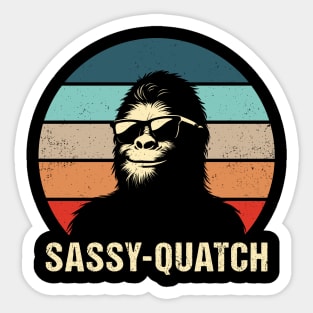 Sassy-Quatch Funny Bigfoot Lover Pun Vintage Distressed Sunset Sticker